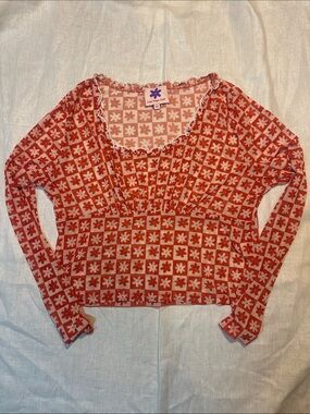 Lisa Says Gah Sheer Ditzy Floral Sheer Long Sleeve Top